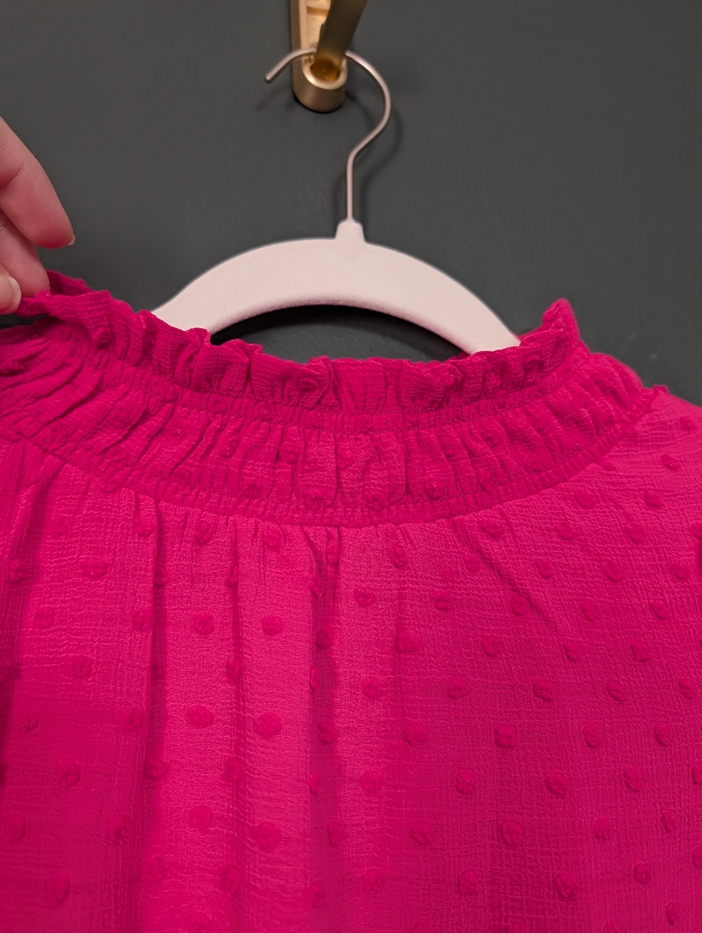 CeCe Hot Pink Ruffle Mock-Neck Sleeveless Blouse 0010 - Picture 3 of 6